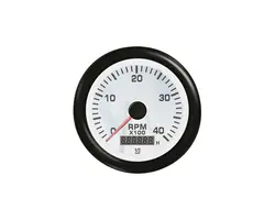 Tachometer with Hours Counter - 4000 RPM - White, Color: White