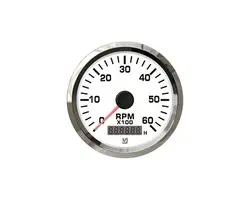 Tachometer with Hours Counter - 6000 RPM - Chromed, Color: Chrome