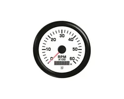 Tachometer with Hours Counter - 6000 RPM - White, Color: White