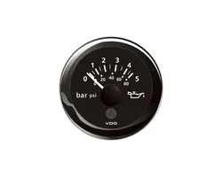 Engine Oil Pressure Gauge - 5 Bar - Black, Color: Black