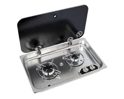 Built-in Hob Unit with Glass Cover - 2 Burners - 530x326mm