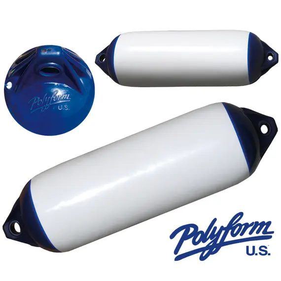 F6 Series Polyform Twin Eye Fender - diameter 30 cm - White and Blue, Diameter, cm: 30, Series: F6