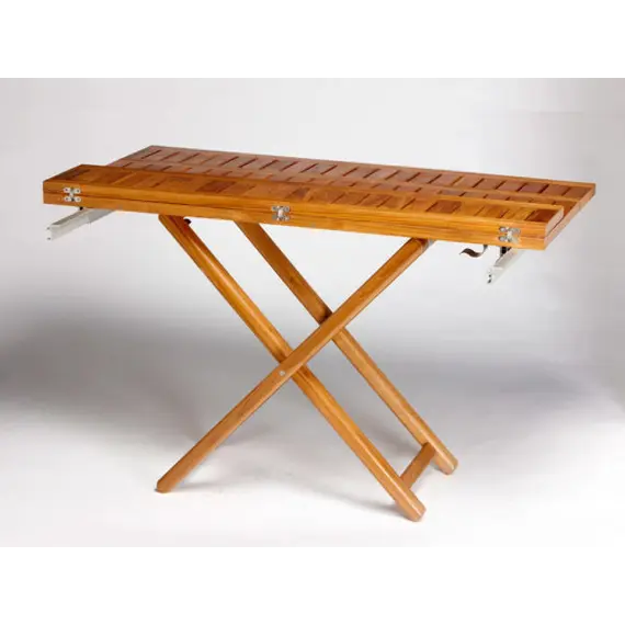 Table en teck à double hauteur, 3 image Table en teck à double hauteur, 3 image