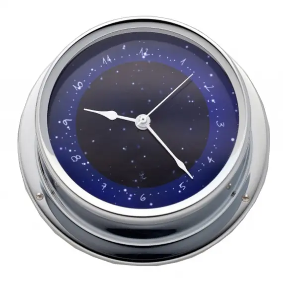 Chromed Brass Clock with Blue Face - 120mm
