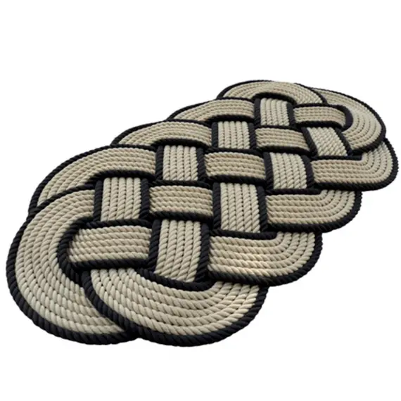 Tapis en corde de bienvenue - 600x330mm - Naturel-Noir, Couleur: Natural and black