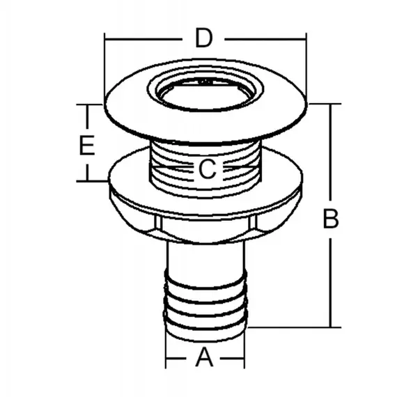 Straight Thru Hull Fitting - Ø32mm, Diameter, mm: 32, 2 image Straight Thru Hull Fitting - Ø32mm, Diameter, mm: 32, 2 image