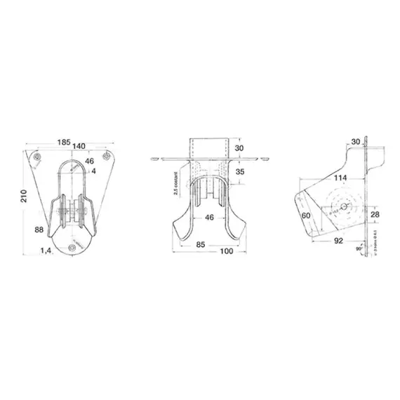 Enrouleur de proue encastré en acier inoxydable - 210mm, 4 image Enrouleur de proue encastré en acier inoxydable - 210mm, 4 image