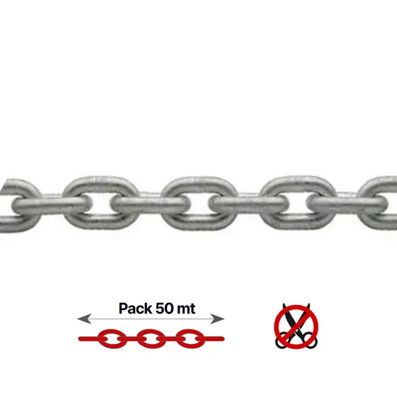 Galvanized Calibrated Chain - 8mm - 50m, Chain  diameter, mm: 8