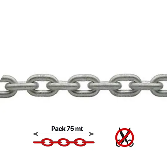 Galvanized Calibrated Chain - 6mm - 75m, Chain  diameter, mm: 6