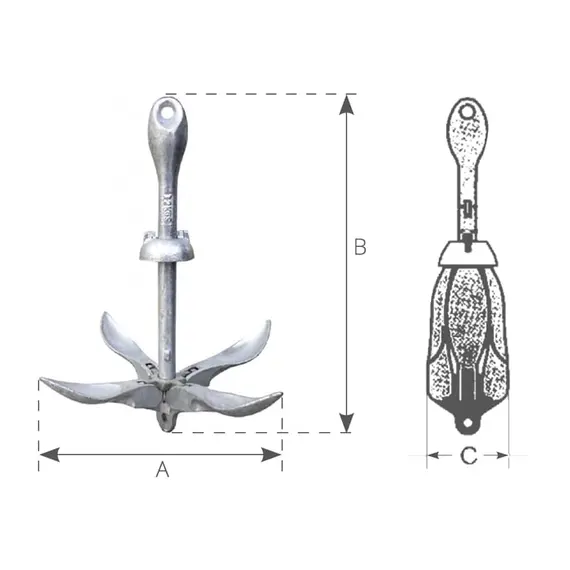 Galvanized Steel Grapnel Anchor - 3.2kg, Weight, kg: 3.2, 2 image Galvanized Steel Grapnel Anchor - 3.2kg, Weight, kg: 3.2, 2 image