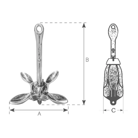 Ancre Grapnel en Acier Inoxydable - 0,7 kg, Poids, kg: 0,7, 2 image Ancre Grapnel en Acier Inoxydable - 0,7 kg, Poids, kg: 0,7, 2 image