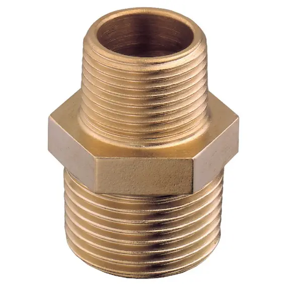 Brass Reducing Nipple M-M - 1"1/4 to 1", Thread: 1"1/4-1"