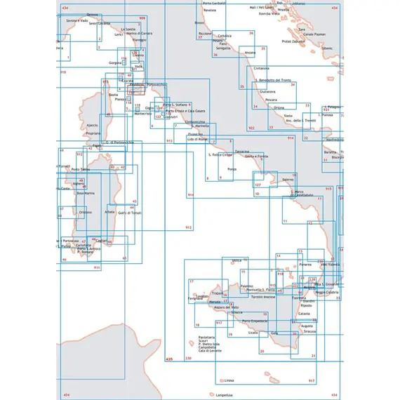 Carte marine - De la mer Ligure à la mer Tyrrhénienne, détroit de Sicile