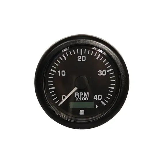 Tachometer with Hours Counter - 4000 RPM - Black, Color: Black