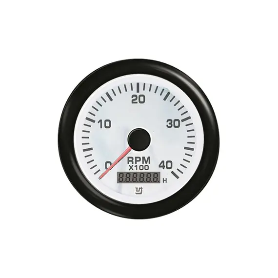 Tachometer with Hours Counter - 4000 RPM - White, Color: White