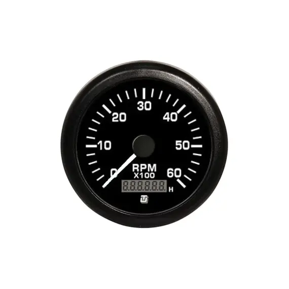 Tachometer with Hours Counter - 6000 RPM - Black, Color: Black