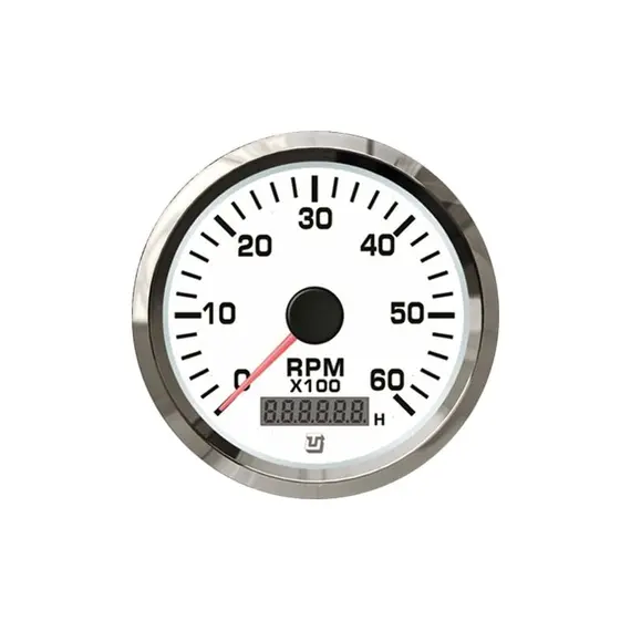 Tachometer with Hours Counter - 6000 RPM - Chromed, Color: Chrome