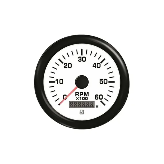 Tachometer with Hours Counter - 6000 RPM - White, Color: White