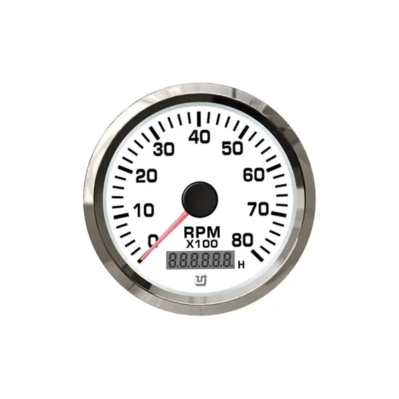 Tachometer with Hours Counter - 8000 RPM - Chromed, Color: Chrome