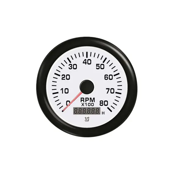 Tachometer with Hours Counter - 8000 RPM - White, Color: White