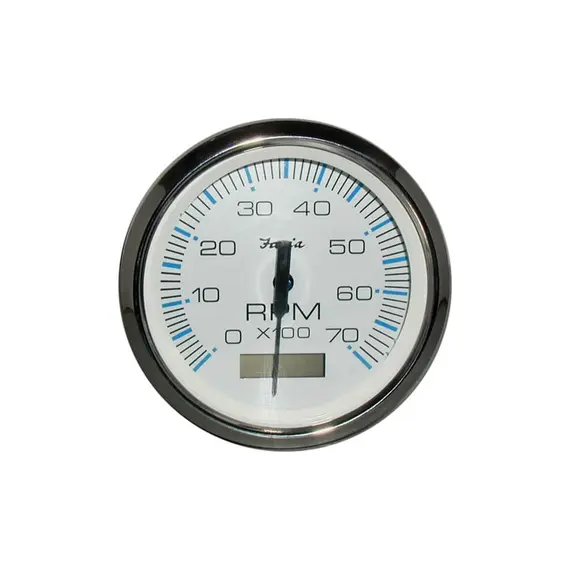 Tachometer with Hours Counter - 7000 RPM - 12V - Chromed, Color: Chrome