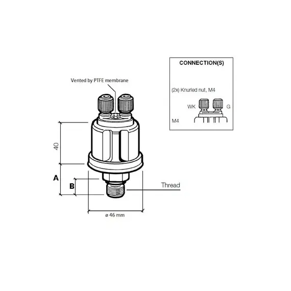 Capteur de pression d'huile moteur - 10 bars - 1/8-27 NPTF - Avec alarme à 0,8 bar, Max pressure, mbar: 10, Fil de discussion: 1/8" - 27 NPTF, 2 image