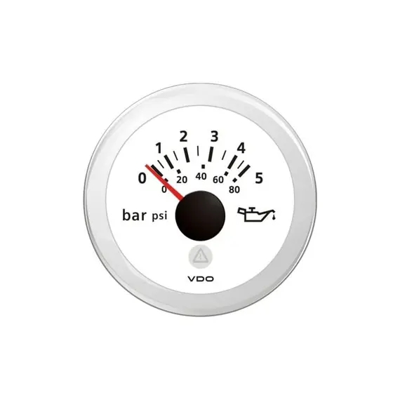 Engine Oil Pressure Gauge - 5 Bar - White, Color: White