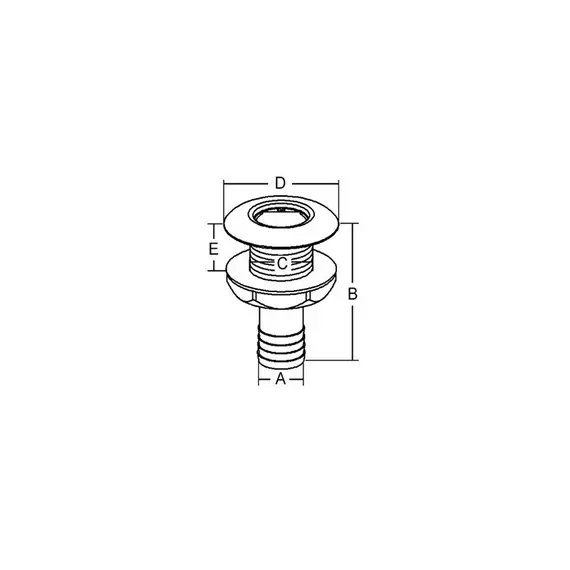 Chromed Brass Through-hull - 1"1/4 x 80mm, For hose diameter, mm: 38, Thread: 1"1/4, 2 image Chromed Brass Through-hull - 1"1/4 x 80mm, For hose diameter, mm: 38, Thread: 1"1/4, 2 image