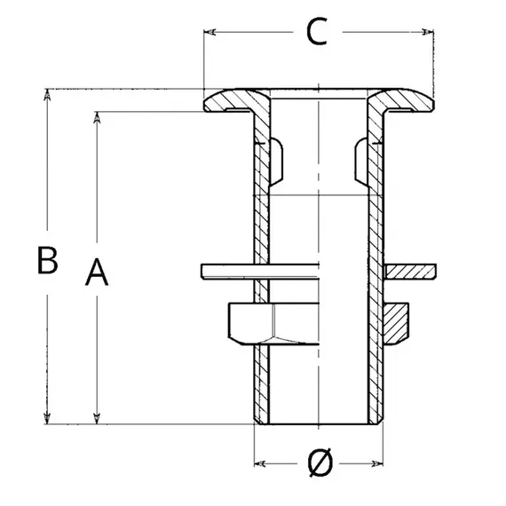 Chromed Brass Through-hull - 3/8" x 55mm, Thread: 3/8", 2 image