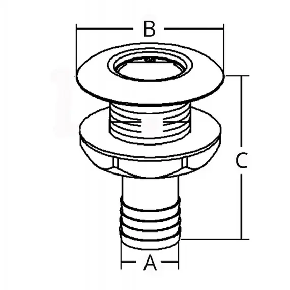 Laiton chromé à travers la coque - 3/4 x 70mm, Fil de discussion: 3/4", 2 image