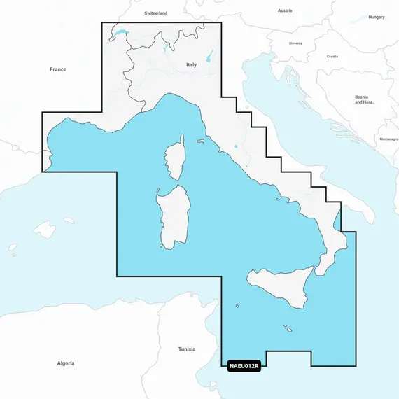 Cartes Navionics+ de la mer Tyrrhénienne et de la Méditerranée centrale