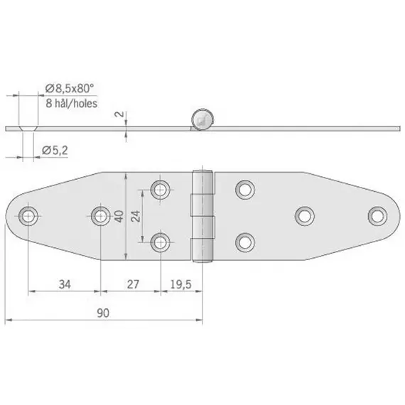 Mirror polished S.S. hinge - 180x40mm, 2 image Mirror polished S.S. hinge - 180x40mm, 2 image