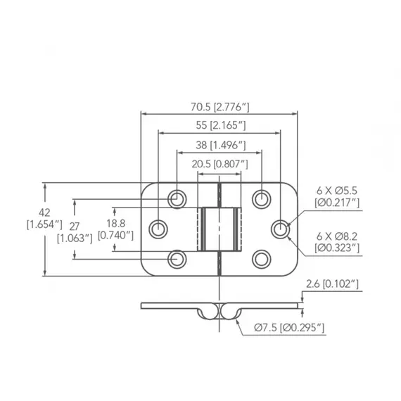 Mirror polished S.S. hinge - 70x42mm, 2 image Mirror polished S.S. hinge - 70x42mm, 2 image