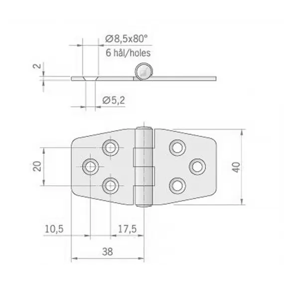 Charnière inversée en acier inoxydable poli miroir - 76x40mm, Modèle: Reversed, 2 image