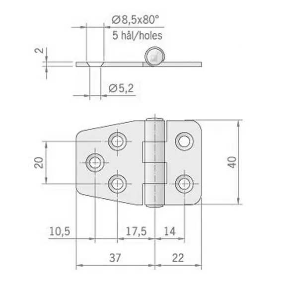 Mirror Polished S.S. Reversed Hinge - 59x40mm, Model: Reversed, 2 image Mirror Polished S.S. Reversed Hinge - 59x40mm, Model: Reversed, 2 image