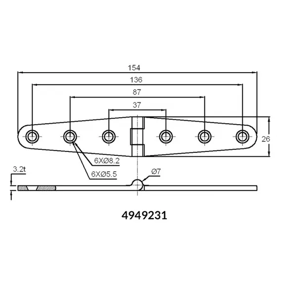 Charnière en acier inoxydable poli miroir - 154x26mm, Dimensions, mm: 154x26, 2 image