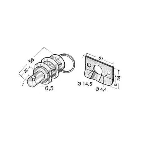Verrou avec bouton de diamètre 21mm, 2 image Verrou avec bouton de diamètre 21mm, 2 image