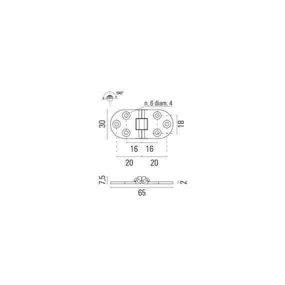 Charnière en laiton chromé - 80x30mm, 2 image Charnière en laiton chromé - 80x30mm, 2 image