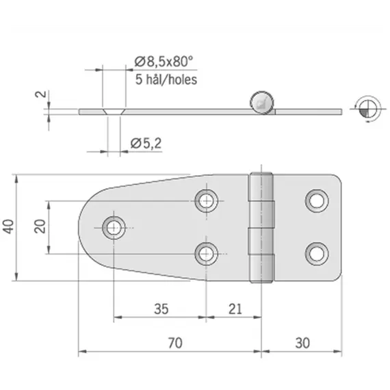 Mirror Polished S.S. Hinge - 100x40mm, 2 image Mirror Polished S.S. Hinge - 100x40mm, 2 image