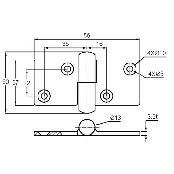 Charnière amovible en acier inoxydable poli miroir à droite - 86x50mm, Modèle: Right, 3 image