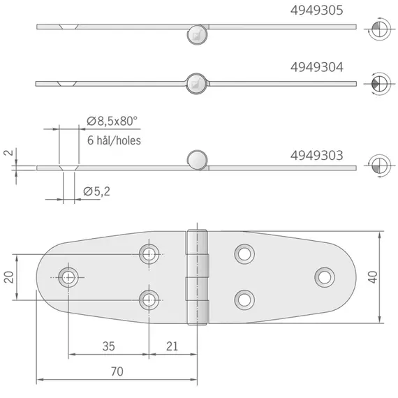 Charnière en acier inoxydable poli miroir - 140x40mm, Modèle: Standart, 2 image Charnière en acier inoxydable poli miroir - 140x40mm, Modèle: Standart, 2 image