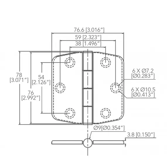 S.S. Hinge with cover and center barrel - 74x75mm, 3 image S.S. Hinge with cover and center barrel - 74x75mm, 3 image
