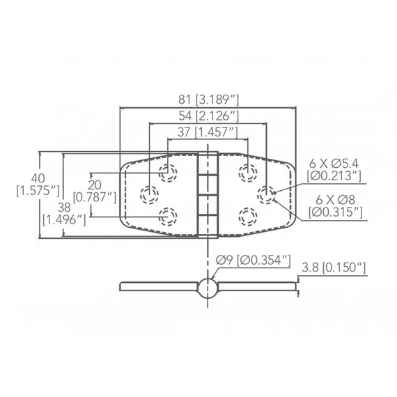 S.S. Hinge with cover and center barrel - 76x37mm, 3 image S.S. Hinge with cover and center barrel - 76x37mm, 3 image