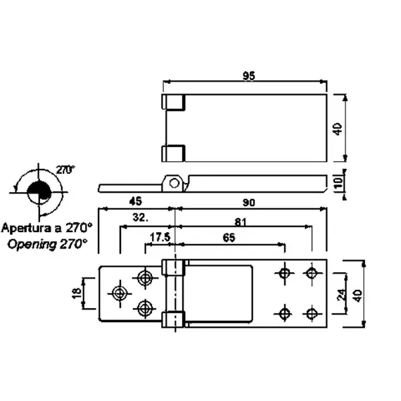 Charnière plate - 95x40mm, 2 image Charnière plate - 95x40mm, 2 image