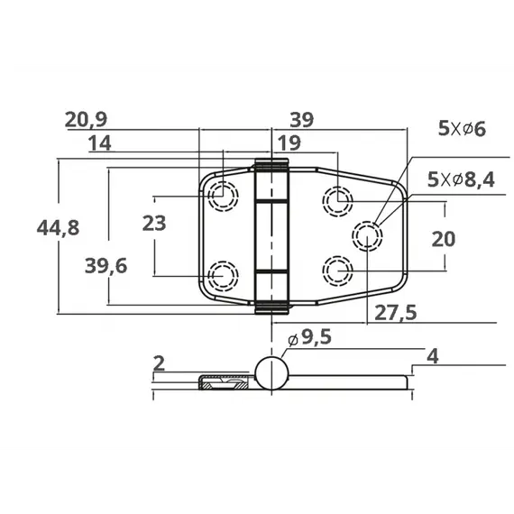 S.S. Hinge with integrated cover - 39.6x44.8mm, 4 image S.S. Hinge with integrated cover - 39.6x44.8mm, 4 image