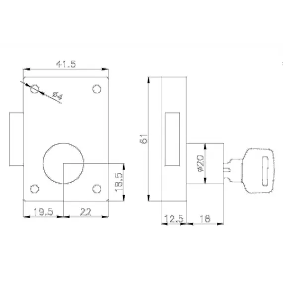 Serrure de porte de jante droite - 60x40mm, Modèle: Right, 2 image Serrure de porte de jante droite - 60x40mm, Modèle: Right, 2 image