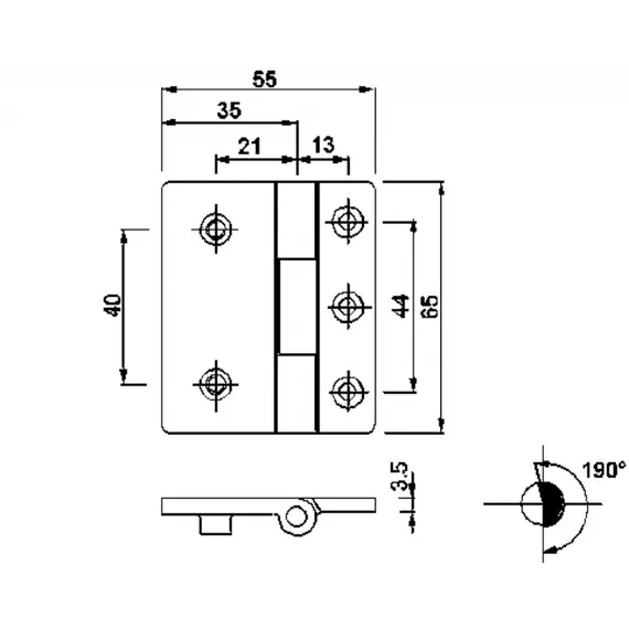Flat Hinge - 65x55mm, 2 image Flat Hinge - 65x55mm, 2 image