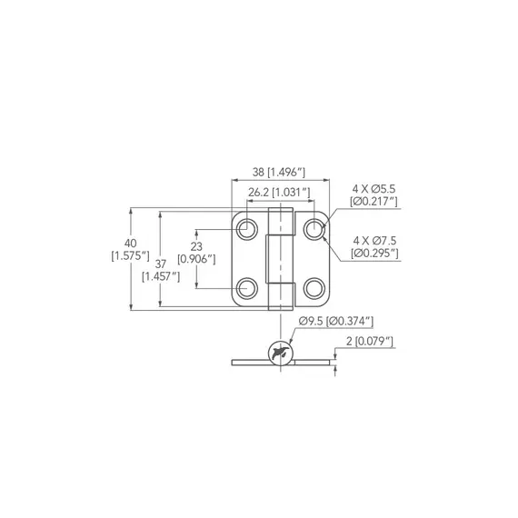 Friction Hinge - 37x38mm, 2 image Friction Hinge - 37x38mm, 2 image