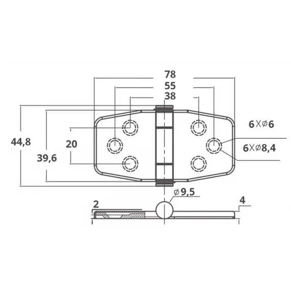 Charnière S.S. avec couvercle intégré - 39,6x78mm, 4 image Charnière S.S. avec couvercle intégré - 39,6x78mm, 4 image