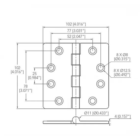 Mirror Polished S.S. Hinge - 102x102mm, 2 image Mirror Polished S.S. Hinge - 102x102mm, 2 image